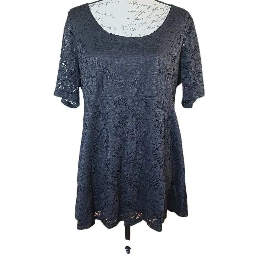 Motherhood Maternity Women's Size Large Black Lace Short Sleeve Maternity Blouse